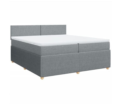 Cama box spring con colchón tela gris claro 200x200 cm