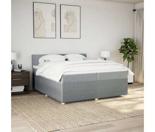 Cama box spring con colchón tela gris claro 200x200 cm