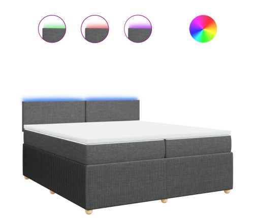 Cama box spring con colchón tela gris oscuro 200x200 cm