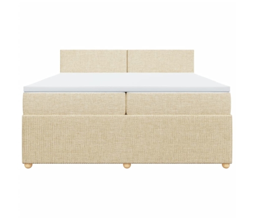 Cama box spring con colchón tela color crema 200x200 cm