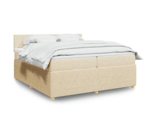 Cama box spring con colchón tela color crema 200x200 cm
