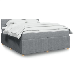 Cama box spring con colchón tela gris claro 200x200 cm