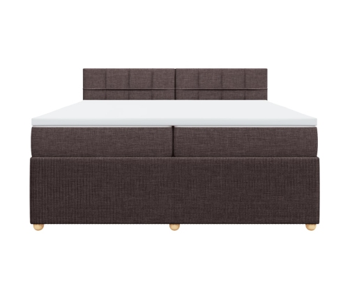 Cama box spring con colchón tela marrón oscuro 200x200 cm