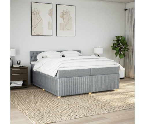 Cama box spring con colchón tela gris claro 200x200 cm