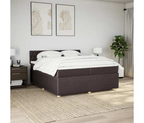 Cama box spring con colchón tela marrón oscuro 200x200 cm