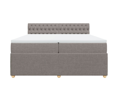 Cama box spring con colchón tela gris taupe 200x200 cm