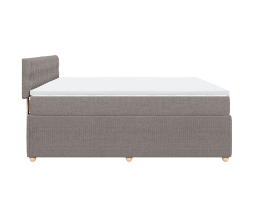 Cama box spring con colchón tela gris taupe 200x200 cm