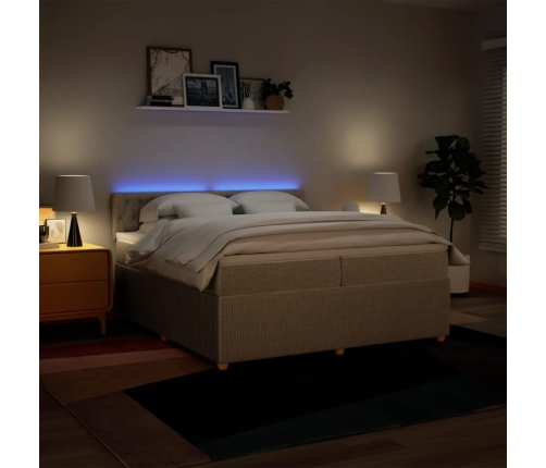 Cama box spring con colchón tela color crema 200x200 cm