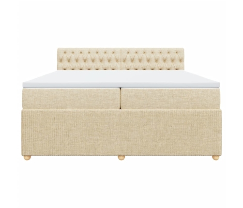 Cama box spring con colchón tela color crema 200x200 cm