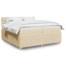 Cama box spring con colchón tela color crema 200x200 cm
