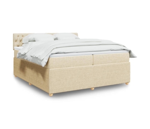 Cama box spring con colchón tela color crema 200x200 cm