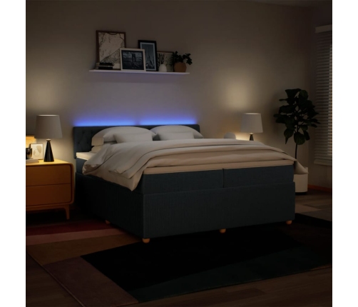 Cama box spring con colchón tela azul 200x200 cm