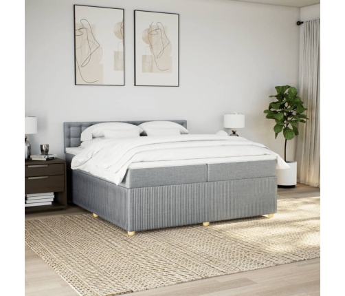 Cama box spring con colchón tela gris claro 200x200 cm