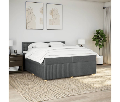 Cama box spring con colchón tela gris oscuro 200x200 cm