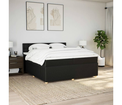 Cama box spring con colchón tela negro 200x200 cm