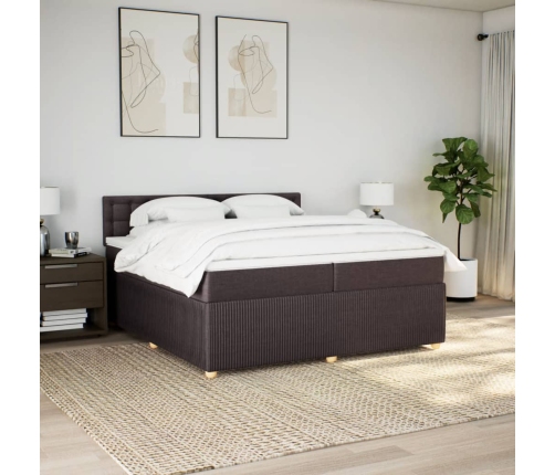 Cama box spring con colchón tela marrón oscuro 200x200 cm