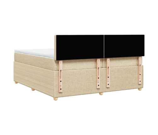 Cama box spring con colchón tela color crema 200x200 cm