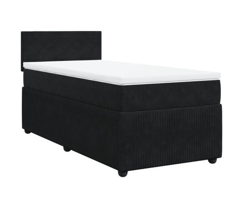 Cama box spring con colchón terciopelo negro 80x200 cm