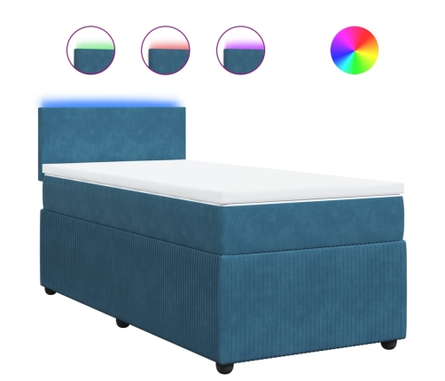 Cama box spring con colchón terciopelo azul oscuro 80x200 cm