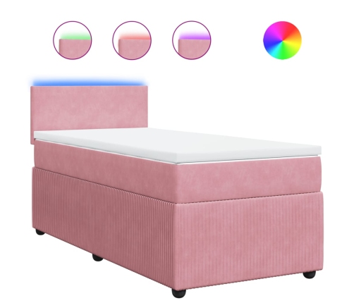 Cama box spring con colchón terciopelo rosa 80x200 cm