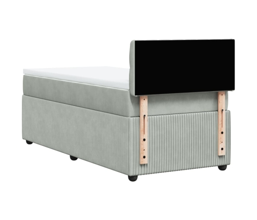 Cama box spring con colchón terciopelo gris claro 80x200 cm