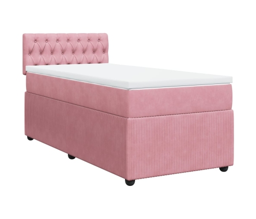 Cama box spring con colchón terciopelo rosa 80x200 cm