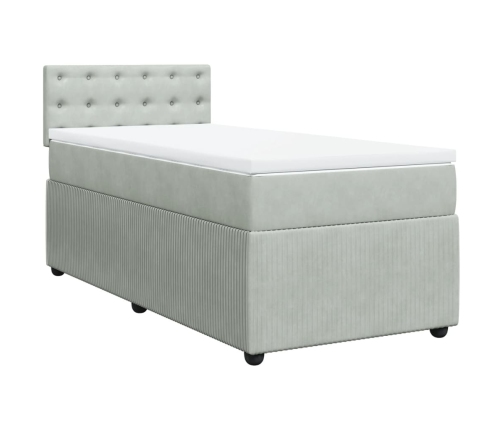 Cama box spring con colchón terciopelo gris claro 80x200 cm