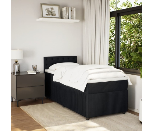 Cama box spring con colchón terciopelo negro 80x200 cm