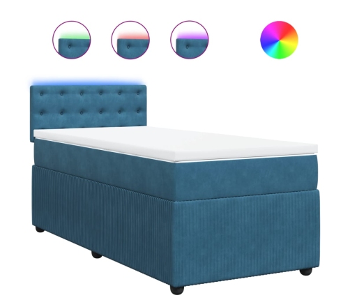 Cama box spring con colchón terciopelo azul oscuro 80x200 cm