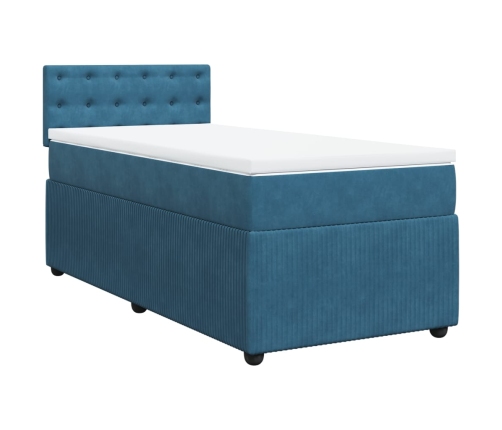 Cama box spring con colchón terciopelo azul oscuro 80x200 cm