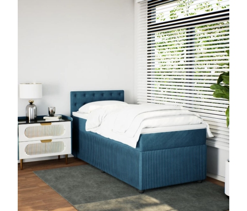 Cama box spring con colchón terciopelo azul oscuro 80x200 cm