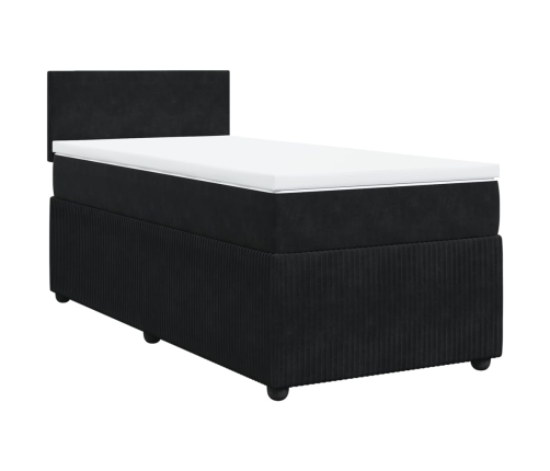 Cama box spring con colchón cuero sintético negro 90x190 cm