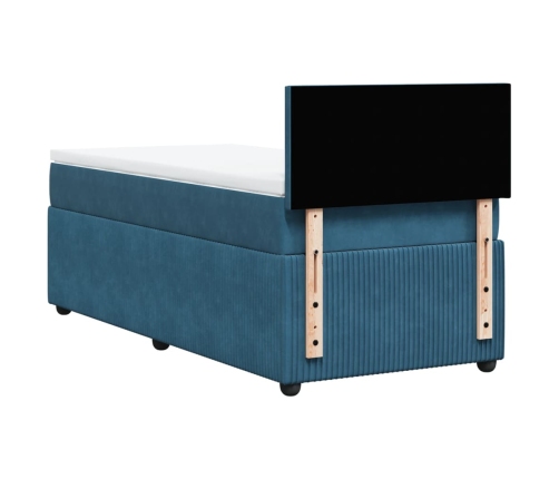 Cama box spring con colchón terciopelo azul 90x190 cm