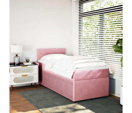Cama box spring con colchón terciopelo rosa 90x190 cm