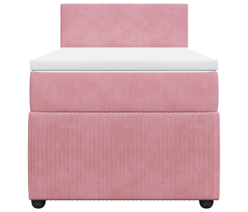 Cama box spring con colchón terciopelo rosa 90x190 cm