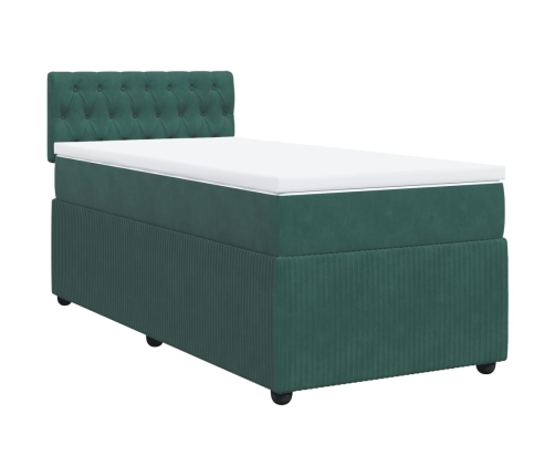 Cama box spring con colchón terciopelo verde oscuro 90x190 cm