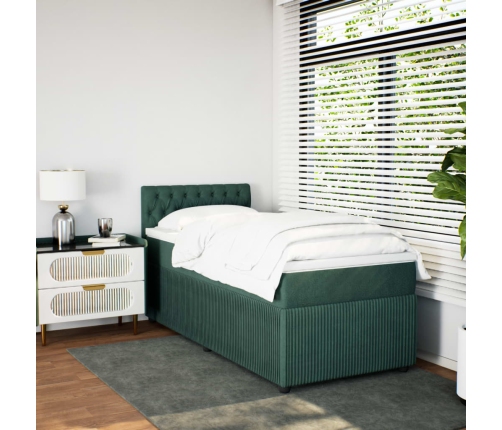 Cama box spring con colchón terciopelo verde oscuro 90x190 cm