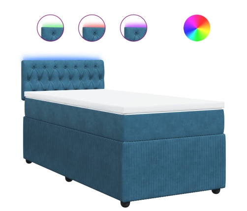 Cama box spring con colchón terciopelo azul 90x190 cm