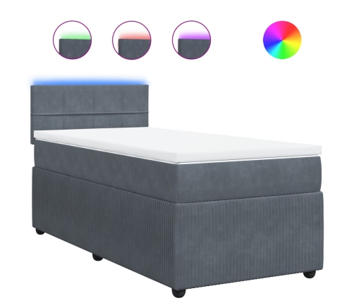 Cama box spring con colchón terciopelo gris oscuro 90x190 cm