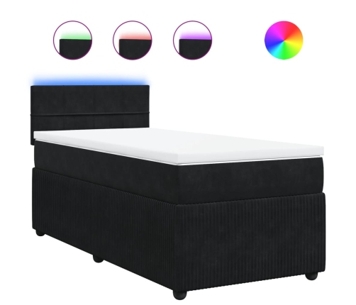 Cama box spring con colchón cuero sintético negro 90x190 cm