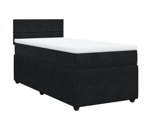 Cama box spring con colchón cuero sintético negro 90x190 cm