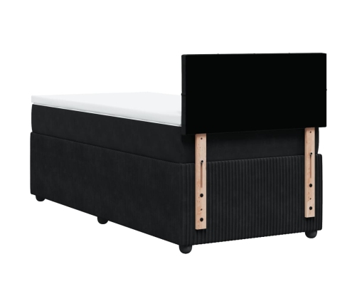 Cama box spring con colchón cuero sintético negro 90x190 cm