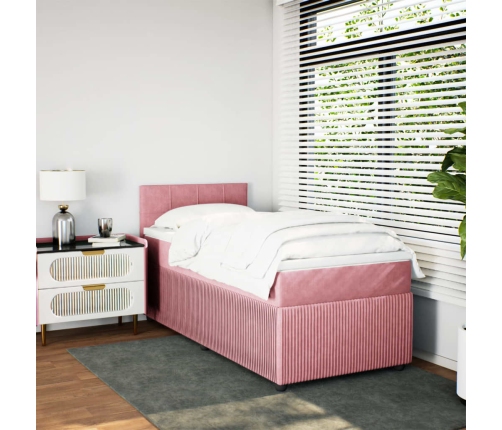 Cama box spring con colchón terciopelo rosa 90x190 cm