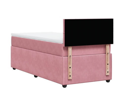 Cama box spring con colchón terciopelo rosa 90x190 cm