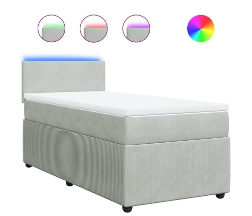 Cama box spring con colchón terciopelo gris claro 90x190 cm