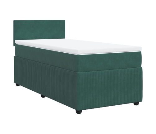 Cama box spring con colchón terciopelo verde oscuro 90x200 cm