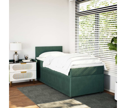 Cama box spring con colchón terciopelo verde oscuro 90x200 cm