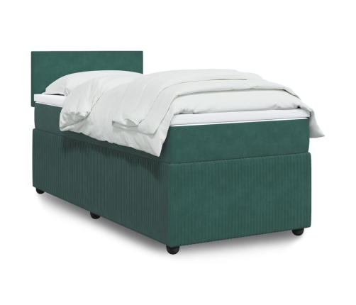 Cama box spring con colchón terciopelo verde oscuro 90x200 cm