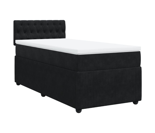 Cama box spring con colchón terciopelo negro 90x200 cm