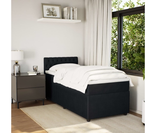 Cama box spring con colchón terciopelo negro 90x200 cm